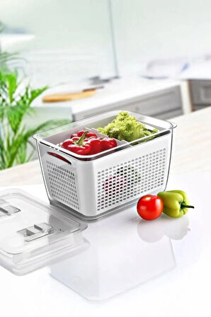 Arar Home 4'lü 2,5 Litre Beyaz Süzgeçli Bölmeli Organizer Buzdolabı Hava Geçirmez Saklama Kabı