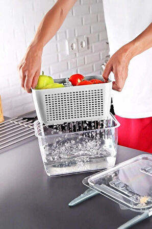 Arar Home 4'lü 2,5 Litre Beyaz Süzgeçli Bölmeli Organizer Buzdolabı Hava Geçirmez Saklama Kabı
