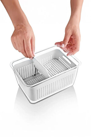 Arar Home 4'lü 2,5 Litre Beyaz Süzgeçli Bölmeli Organizer Buzdolabı Hava Geçirmez Saklama Kabı