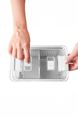 Arar Home 4'lü 2,5 Litre Beyaz Süzgeçli Bölmeli Organizer Buzdolabı Hava Geçirmez Saklama Kabı