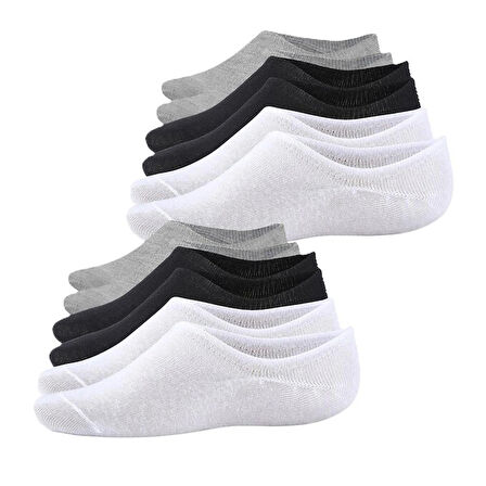 12 Çift Siyah Beyaz Gri Unisex Pamuklu Babet Çorap