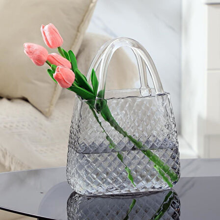 Çanta Vazo Cam Çiçek Vazosu Dekoratif Antrasit Vazo Büyük Boy Oval Model 1,5kg Glass Bag Vase