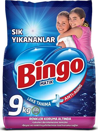 Bingo Matik Toz Çamaşır Deterjanı Sık Yıkananlar Beyazlar ve Renkliler 120 Yıkama 2 x 9 kg