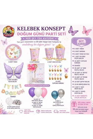 Dehaparty Kelebek Konsept Doğum Günü Parti Seti 8 Kişilik Gold 10 Adet Hediyelikli