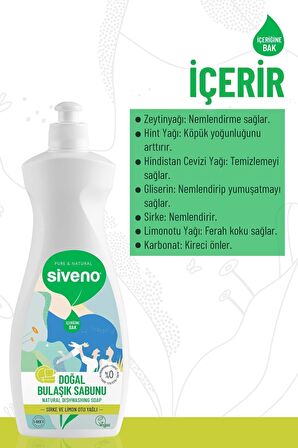 Siveno %100 Doğal Bulaşık Sabunu Bitkisel Elde Bulaşık Sabunu Nemlendirici Vegan 500 ml