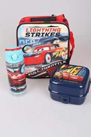 LİSANSLI CARS BESLENME ÇANTASI,TRITAN MATARA 500 ML VE 2 KATLI BESLENME KABI/LUNCH BOX SETİ 