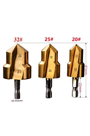 3 Parça Havşa Matkap Uç Boru Genişletme Raybalama Uç 20-25-32