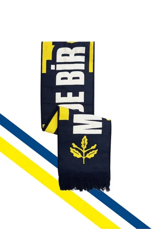 Fenerbahçe Sarı Lacivert Palamutlu Unisex Dokuma Atkı Lazer Kutu Hediyeli