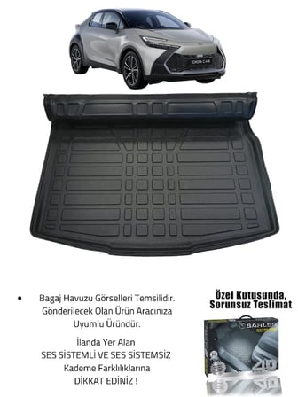 Sahler Toyota C-Hr 2 2023+ Uyumlu 4.5D Premium Havuzlu Oto Paspas Ve Liner Marka 3D Ses Si̇Stemsi̇Z Bagaj Havuzu
