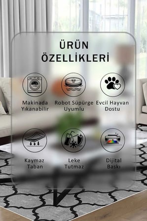Yıkanabilir Kaymaz Taban Dijital Baskılı Halı ve Yolluk – Leke Tutmaz Salon & Mutfak Halısı