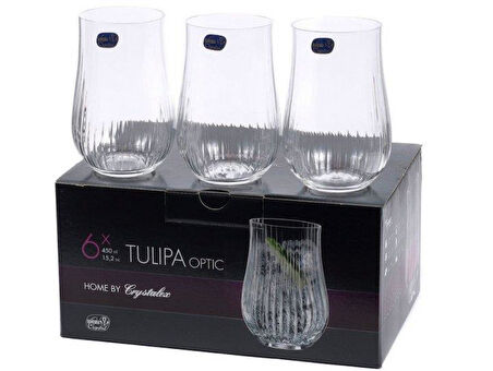 Bohemia Kristal Tulipa Jumbo Optikli 6’lı Meşrubat Bardak Takımı 450 ML  