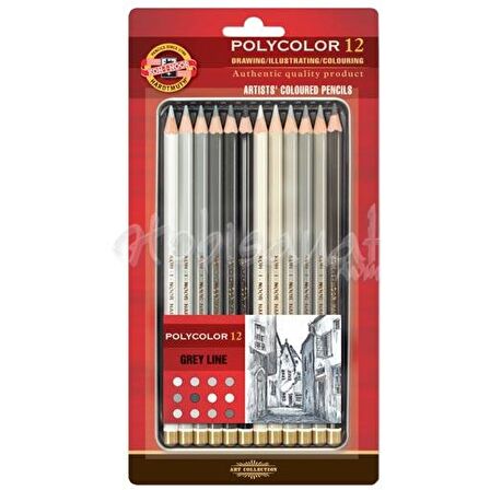 Koh-i-Noor Polycolor Kuru Boya Kalemi 12li Set Gri Tonlar