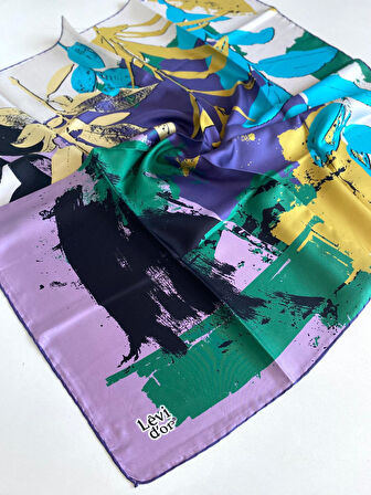 Levidor Tivil Saf İpek Eşarp 49279 Lila Karışık Desen