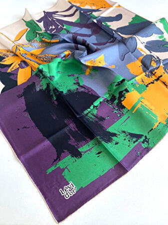 Levidor Tivil Saf İpek Eşarp 49278 Mürdüm Karışık Desen