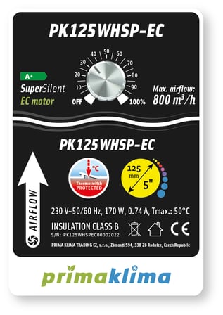 Prima Klima PK125-WHSPEC Sessiz Fan 800 m3/h 125 mm EC Motor - Hız Kontrol