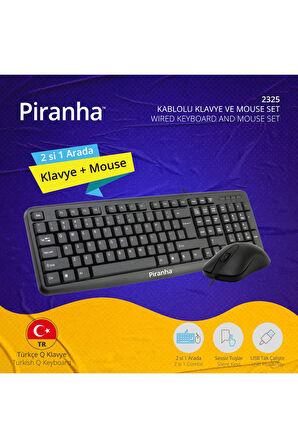 PİRANHA 2325 KABLOLU KLAVYE VE MOUSE SET TÜRKÇE Q KLAVYE