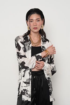 KADIN KARIŞIK DESENLİ OVERSİZE DİJİTAL GÖMLEK