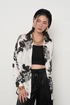 KADIN KARIŞIK DESENLİ OVERSİZE DİJİTAL GÖMLEK