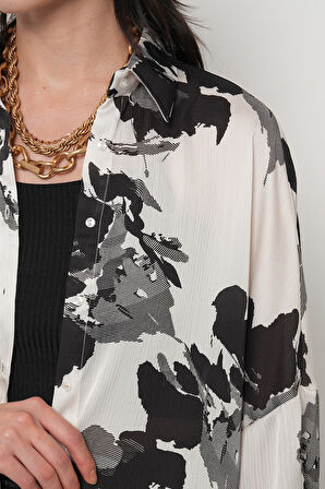 KADIN KARIŞIK DESENLİ OVERSİZE DİJİTAL GÖMLEK