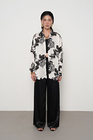 KADIN KARIŞIK DESENLİ OVERSİZE DİJİTAL GÖMLEK