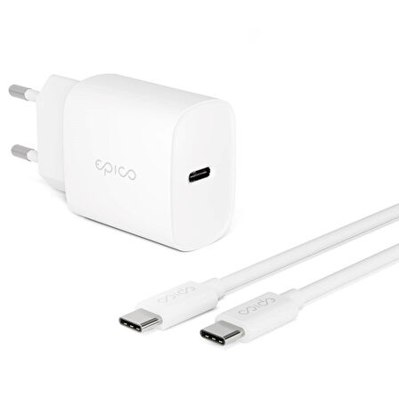 Epico 20W PD Şarj Cihazı USB-C Kablo 1.2m - Beyaz