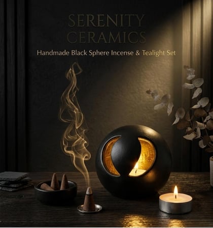 NeWme El Yapımı Seramik Tütsülük & Tealight Mumluk Seti Modern Tasarım | Dekoratif Seramik | Tütsü ve Mum Hediyeli
