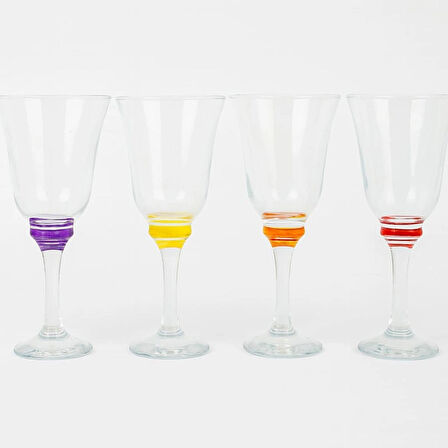 Glass Renkli Ayaklı Cam Kadeh Seti 4’l ü– Mor,Sarı,Turuncu,Kırmızı | Şık Sofra ve Dekoratif Sunum Seti