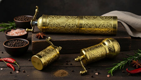 LUDIA Zamak Metal Altın Renk 3 lü Set Karabiber,Kahve,Çörek Otu El Değirmeni Öğütücü Grinder S2