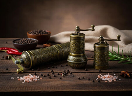 LUDIA Zamak Metal Antik Renk 3 lü Set Karabiber,Kahve,Çörek Otu El Değirmeni Öğütücü Grinder S2