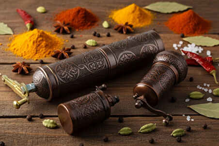 LUDIA Zamak Metal Bakır Renk 3 lü Set Karabiber,Kahve,Çörek Otu El Değirmeni Öğütücü Grinder S2