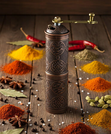 LUDIA Zamak Metal Bakır Renk 3 lü Set Karabiber,Kahve,Çörek Otu El Değirmeni Öğütücü Grinder S2