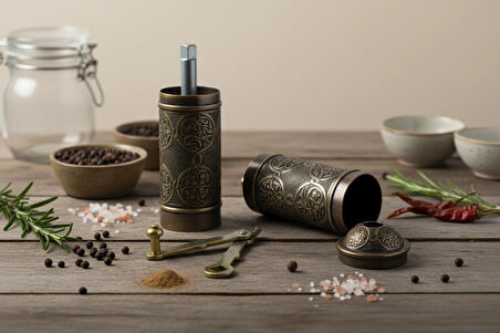 LUDIA Zamak Metal Kalay Renk 3 lü Set Karabiber,Kahve,Çörek Otu El Değirmeni Öğütücü Grinder S2