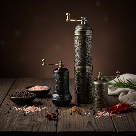 LUDIA Zamak Metal Kalay Renk 3 lü Set Karabiber,Kahve,Çörek Otu El Değirmeni Öğütücü Grinder S2