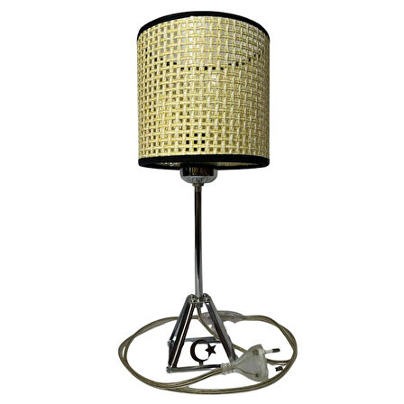 Uretti - Funda 1593 1704 Metal Ayaklı Luxe Hazeran Rattan Abajurlu Masa Lambası