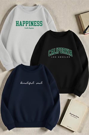 Çok Renkli Karışık Seri Baskılı Sweatshirt 3'lü Fırsat Paketi