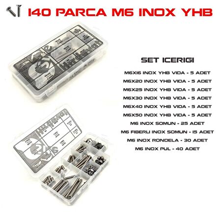 140 Parça M6 İnox YHB Vida Somun ve Pul Seti