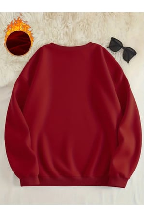 Unisex Tüyler Baskılı Bisiklet Yaka Sweatshirt