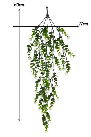 Yapay Çiçek Beyaz Sarkan Lotus Çiçekli Okaliptus Şimşir Yapay Sarmaşık 5dal 60cm