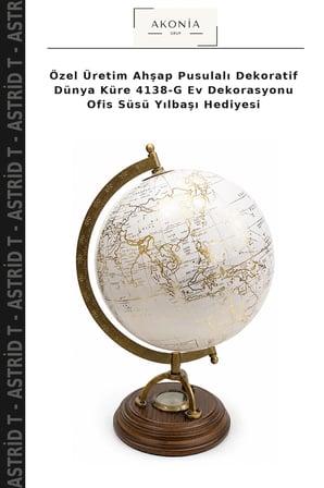 Özel Üretim Ahşap Pusulalı Dekoratif Dünya Küre 4138-G Ev Dekorasyonu Ofis Süsü Yılbaşı Hediyesi