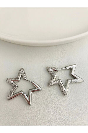 Yıldız Model Çelik Zirkon Taşlı Küpe 2,5 cm