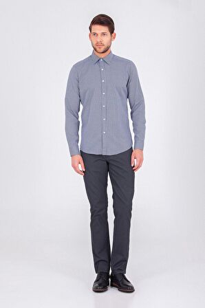 Desenli Lacivert Slim Fit Gömlek | S