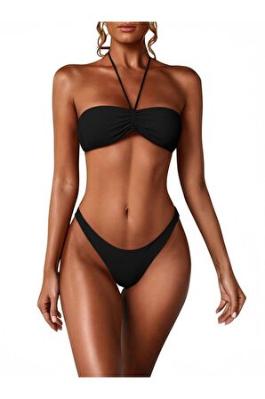 Siyah Straplez DAR KALIP Bikini Üstü