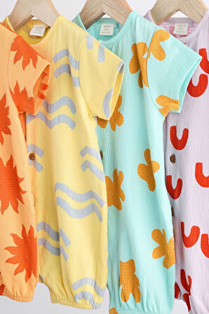 Next Baby % 100 Pamuklu Turuncu Parlak Baskı 4’lü Romper Set