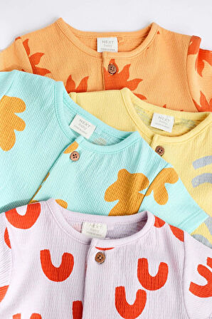 Next Baby % 100 Pamuklu Turuncu Parlak Baskı 4’lü Romper Set
