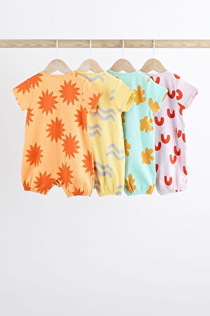 Next Baby % 100 Pamuklu Turuncu Parlak Baskı 4’lü Romper Set