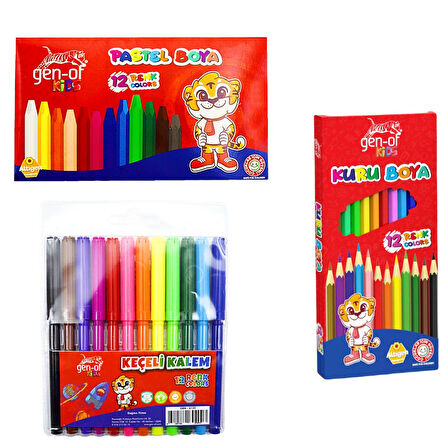 Gen-Of Kuru Boya 12 Li+Pastel Boya 12 Li+Keçeli Kalem 12 Li