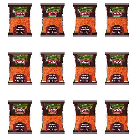 Yazar Yerli Kırmızı Mercimek 1 Kg. x 12 Adet