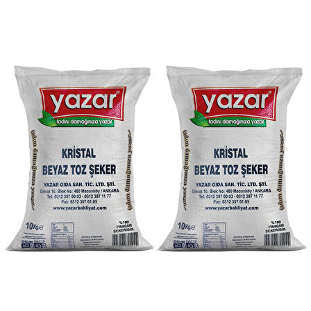 Yazar Kristal Toz Şeker 10 Kg x 2 Paket