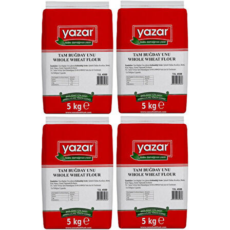 Yazar Taş değirmende Öğütülmüş Tam Buğday Unu 5 Kg X 4 Paket