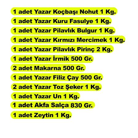 Yazar Ramazan Paketi 12 Parça 13 Kg